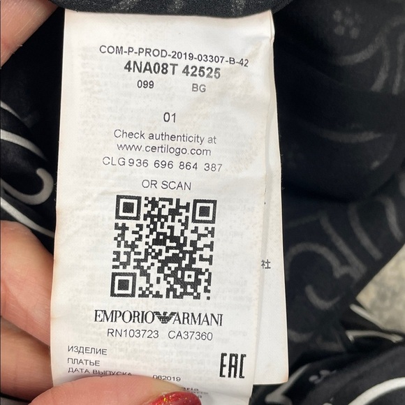 NWT Emporio Armani Black White Swirl Print Silk Dress Long Sleeve Sz 42 - Picture 12 of 14